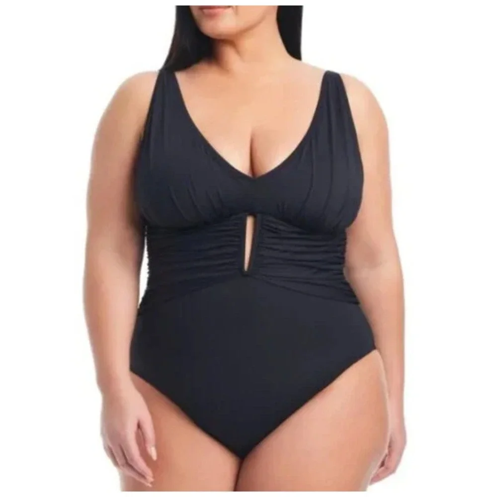 Bleu by Rod Beattie Swimsuit Womens 16W Black Molded Cup One Piece Beach NEW‎